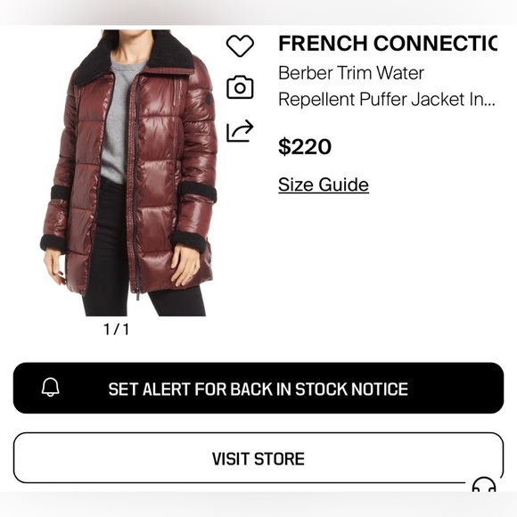 French Connection Burgundy Jacket Water Repellant Puffer Jacket Size Small - Picture 7 of 7